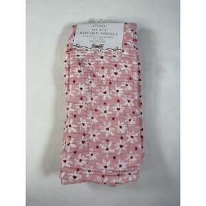 Boundary Valentines Day Pink Floral Hearts 100% Cotton Absorbent Kitchen Towels
